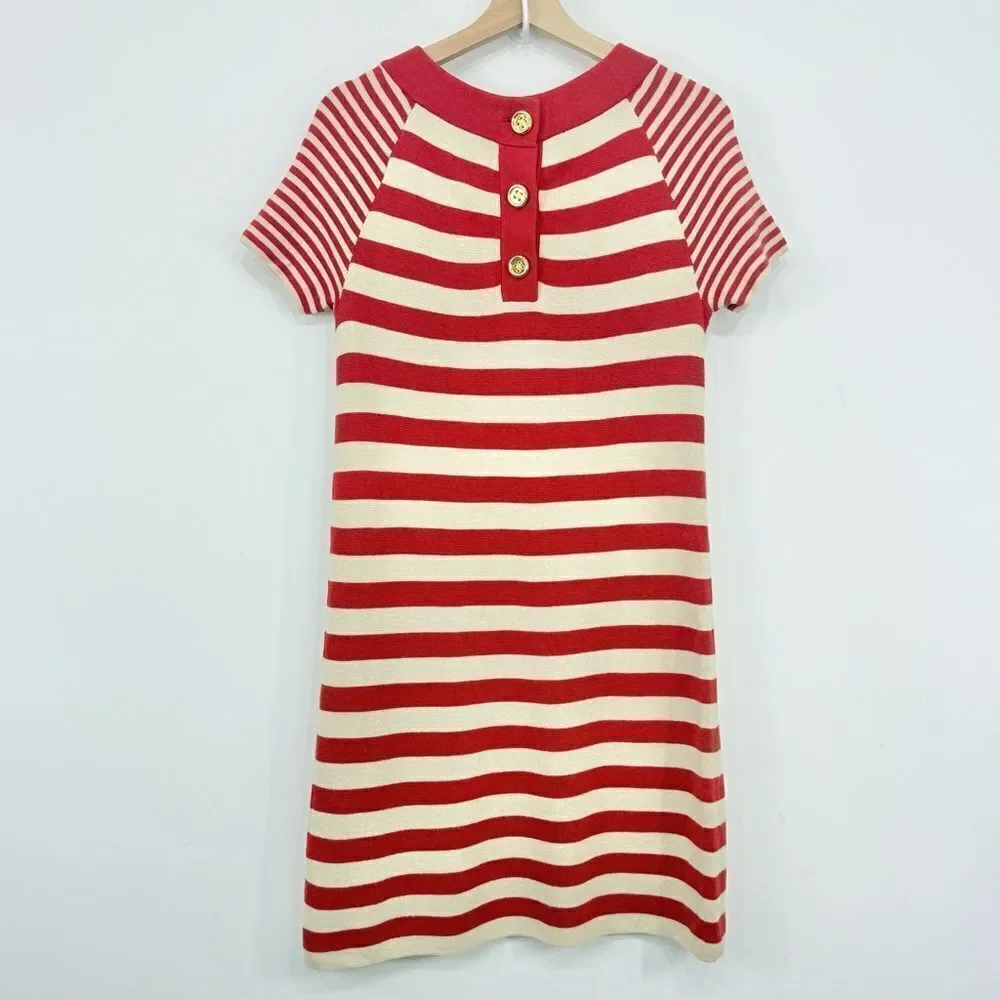 Kate Spade SELMA Red Stripe Cotton Silk Cashmere Knit Preppy Nautical Dress